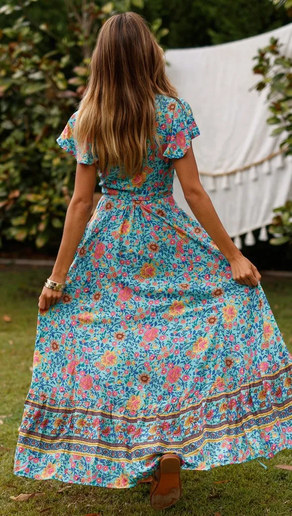 Bohemian Floral Wrap Maxi Dress