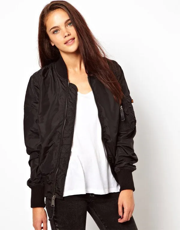 Bomber Fashion Jacket Thin Women Basic Coats Zipper Long Sleeve Solid Slim Black Green Baseball Jackets