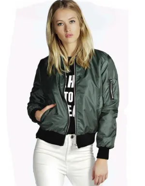Bomber Fashion Jacket Thin Women Basic Coats Zipper Long Sleeve Solid Slim Black Green Baseball Jackets
