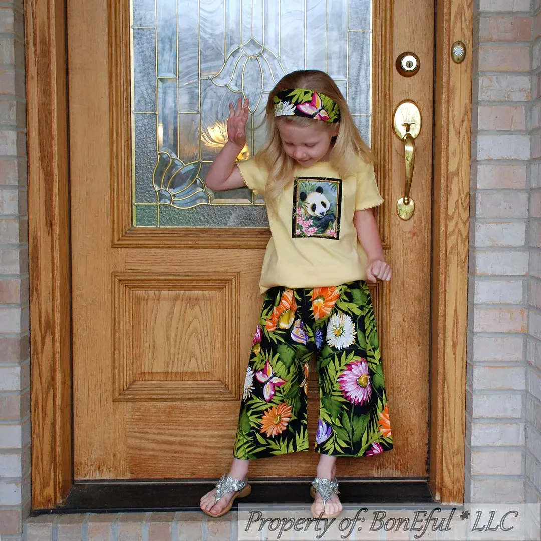 Boutique Girls Size 6 6X Panda Animal Tropical Floral Outfit 3 Piece Set
