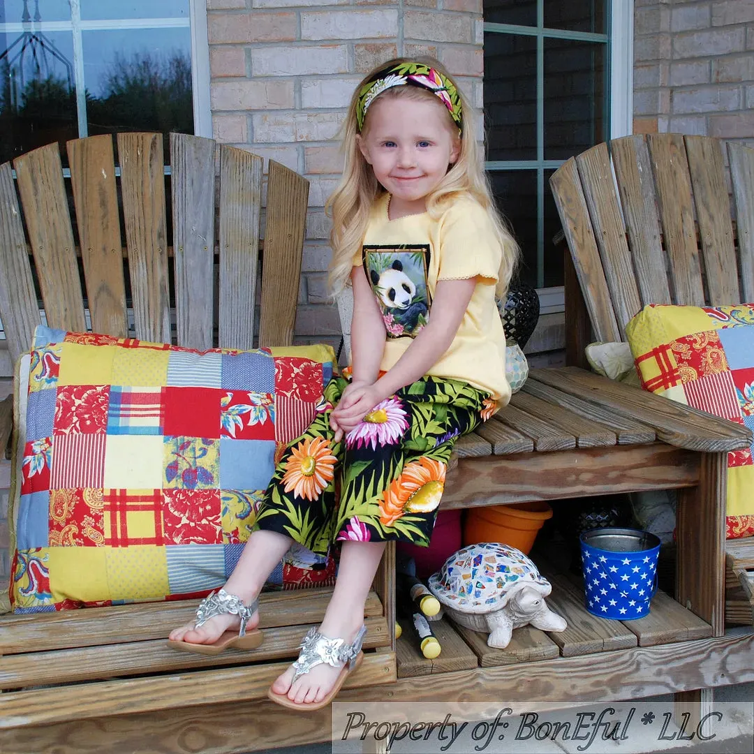 Boutique Girls Size 6 6X Panda Animal Tropical Floral Outfit 3 Piece Set