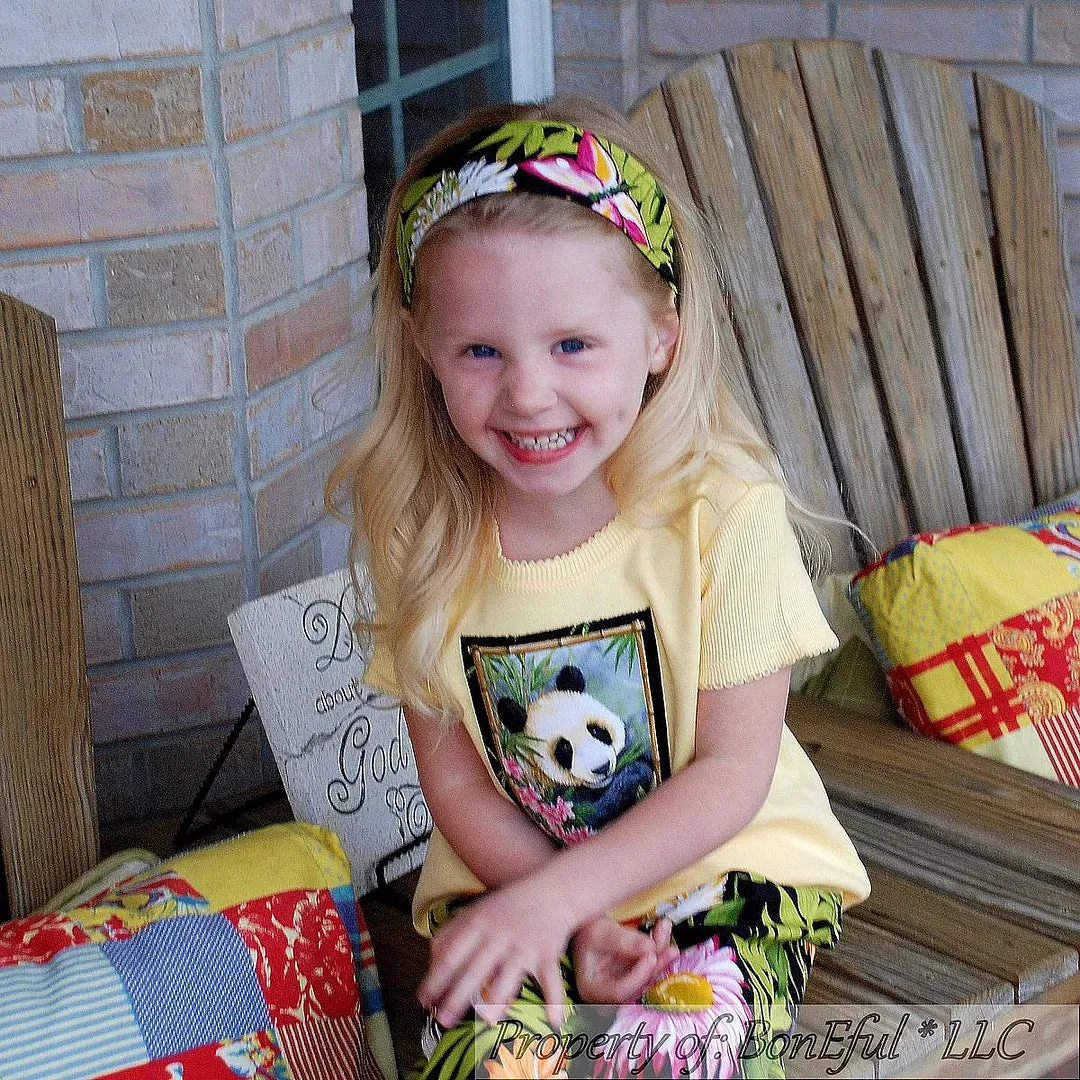 Boutique Girls Size 6 6X Panda Animal Tropical Floral Outfit 3 Piece Set