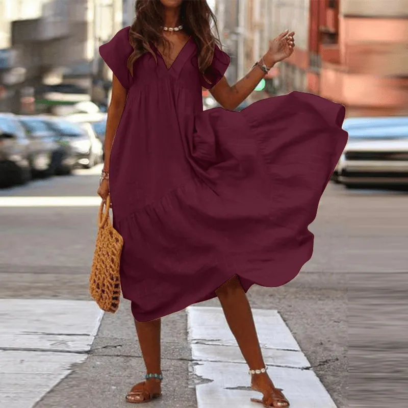 Brandi - Women's Dress 100% Cotton Plain Casual