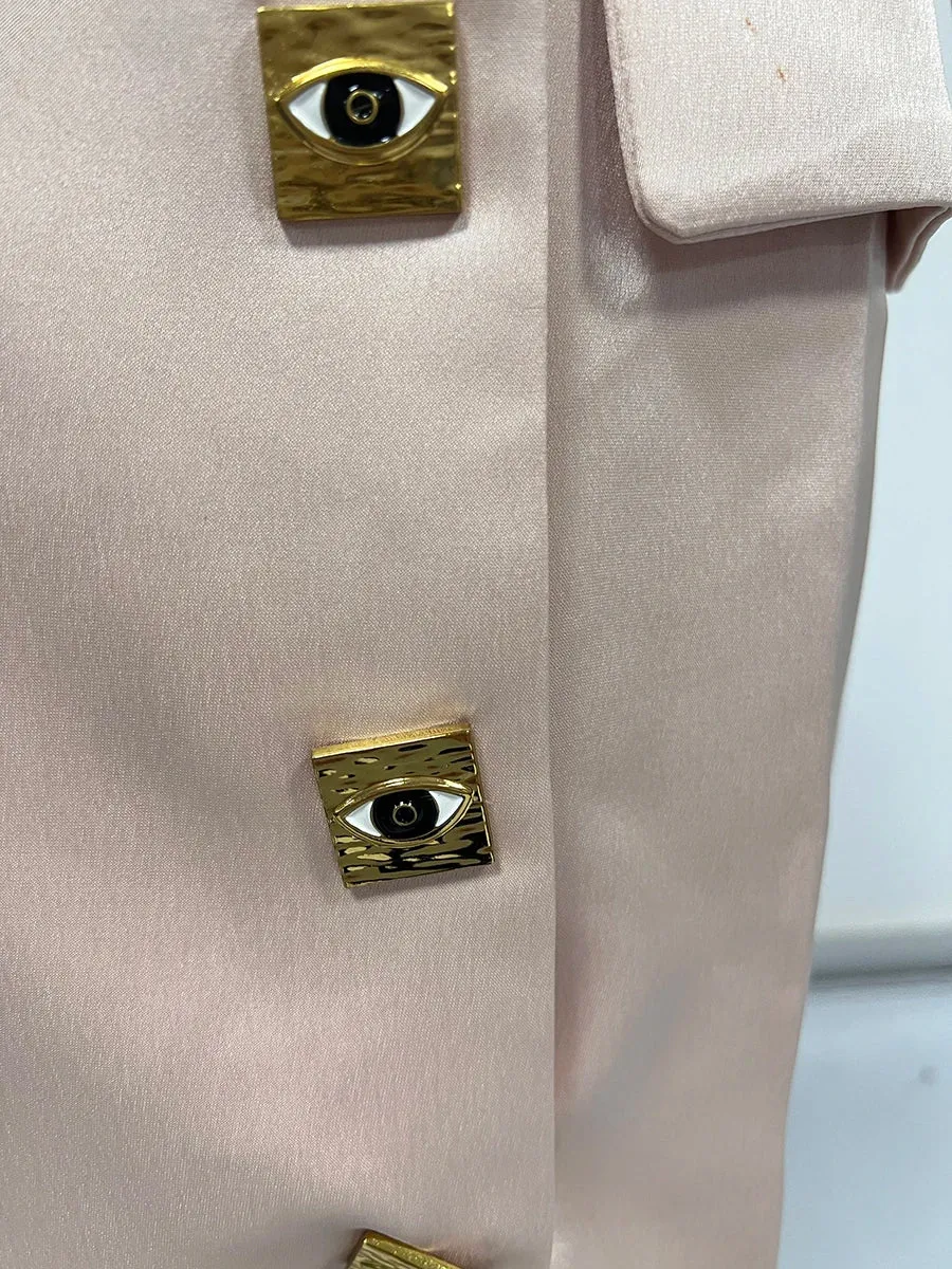 BREENDA ASYMMETRIC CLOSURE BLAZER IN PALE PINK
