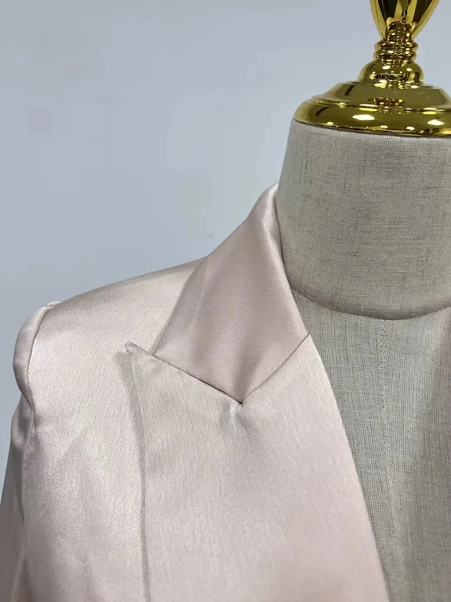 BREENDA ASYMMETRIC CLOSURE BLAZER IN PALE PINK