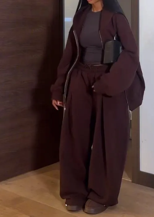 Brown loose-fitting hoodie   pants set