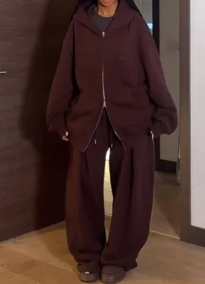 Brown loose-fitting hoodie   pants set