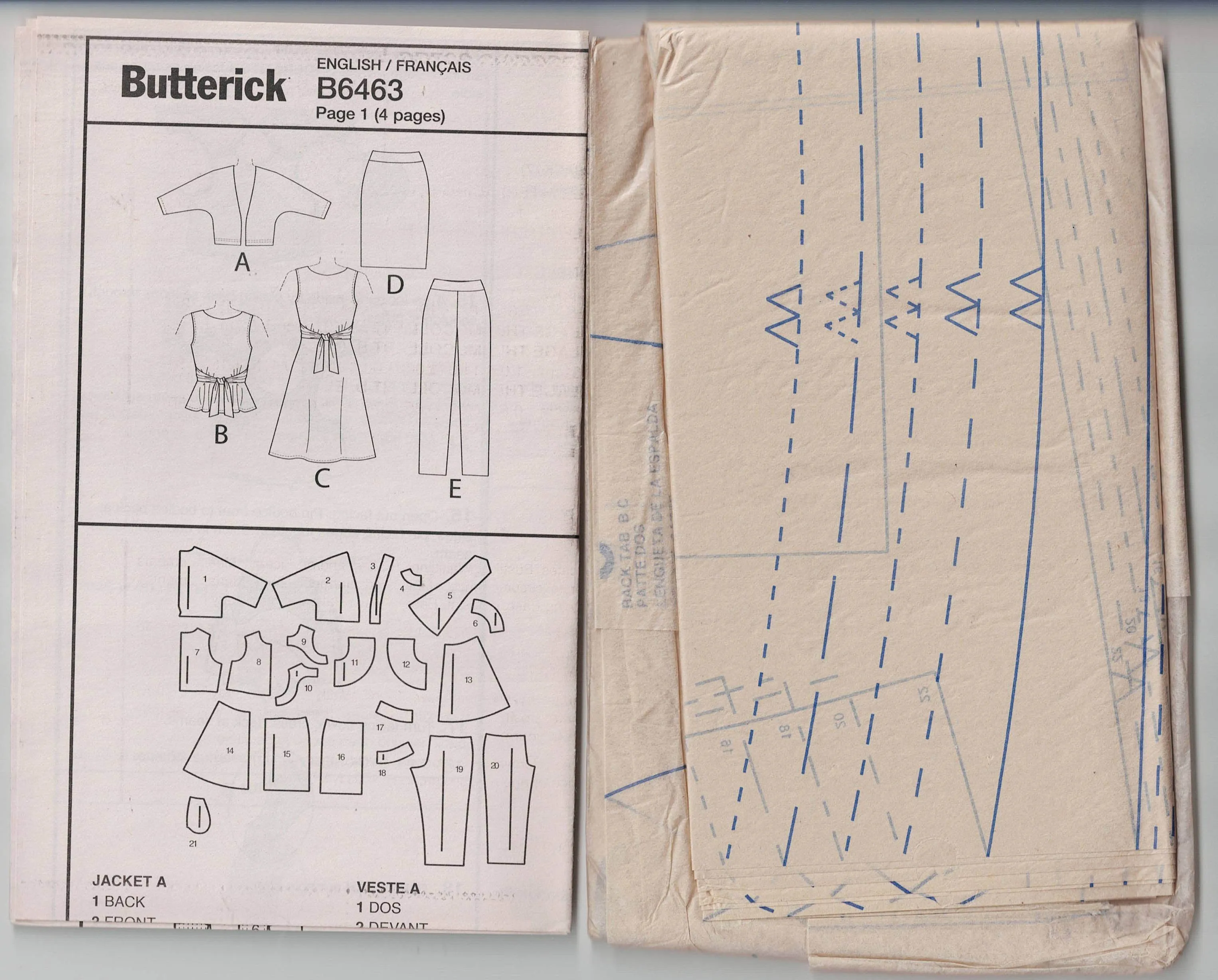 Butterick 6463 Womens Lifestyle Wardrobe Jacket Top Dress Skirt & Pants Sewing Pattern Sizes 14 - 22 UNCUT Factory Folded