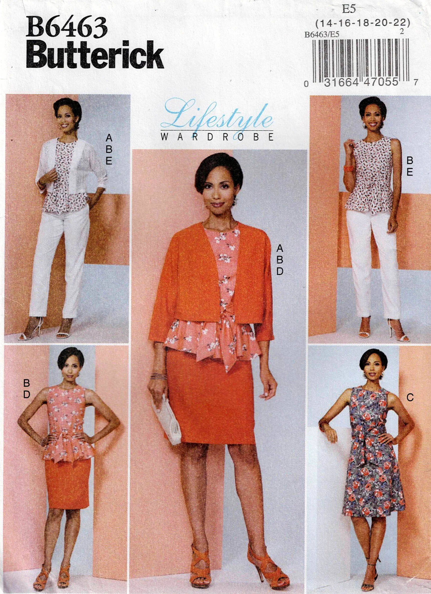 Butterick 6463 Womens Lifestyle Wardrobe Jacket Top Dress Skirt & Pants Sewing Pattern Sizes 14 - 22 UNCUT Factory Folded