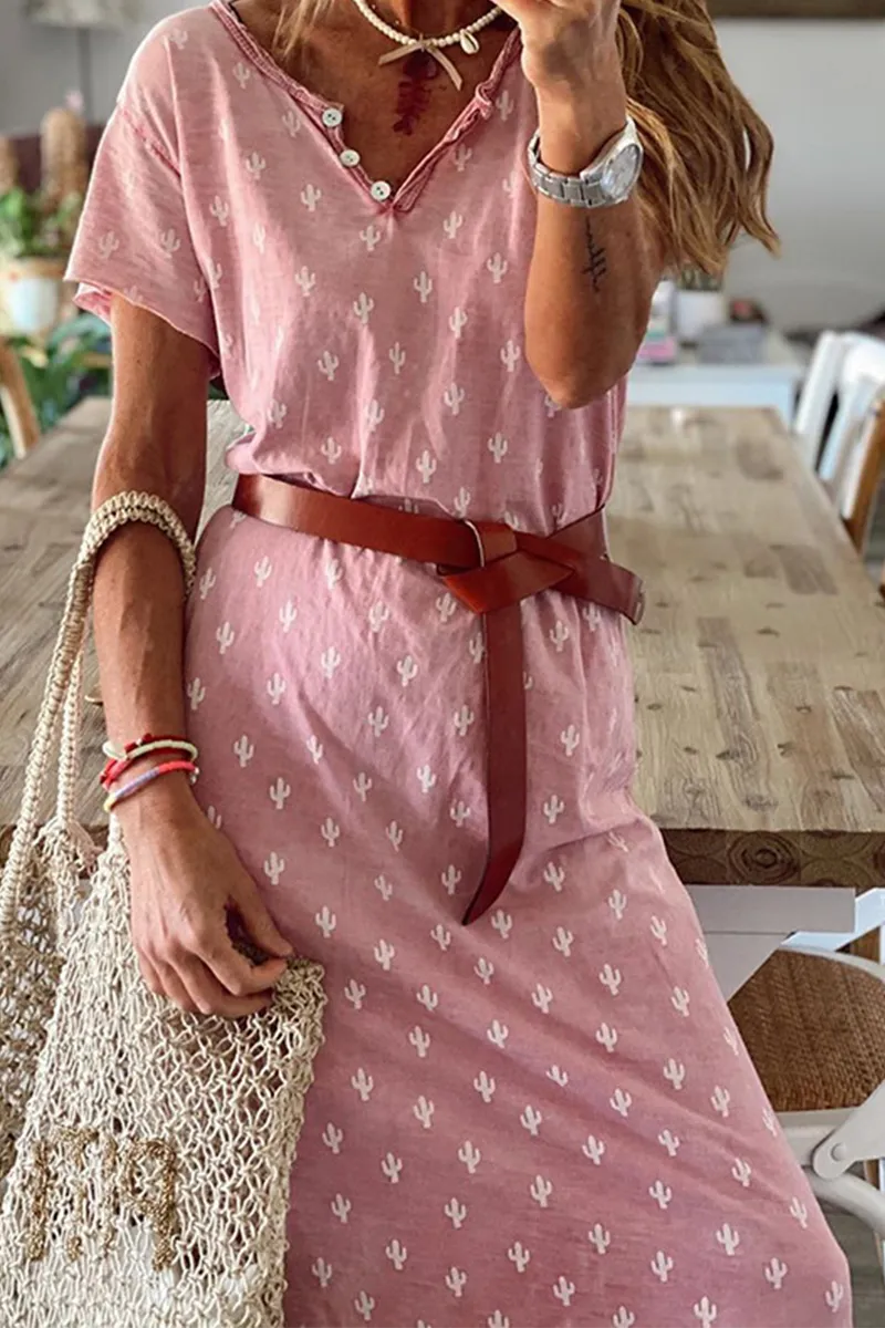 Casual Print Patchwork V Neck Straight Dresses