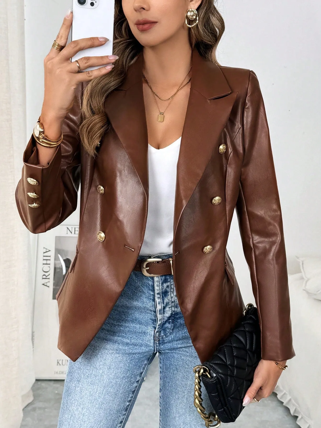 Chaqueta Casual de PU para Mujer - Cherry Vibes