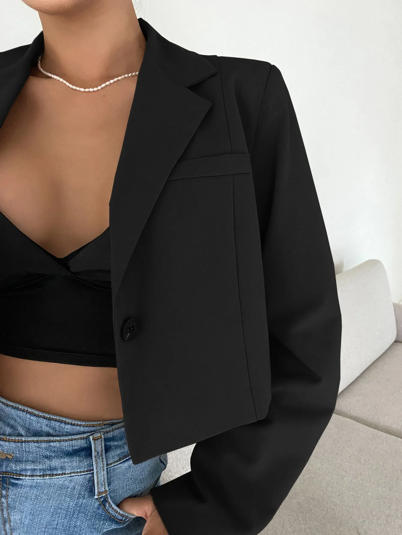 Chaqueta de traje corta de color liso