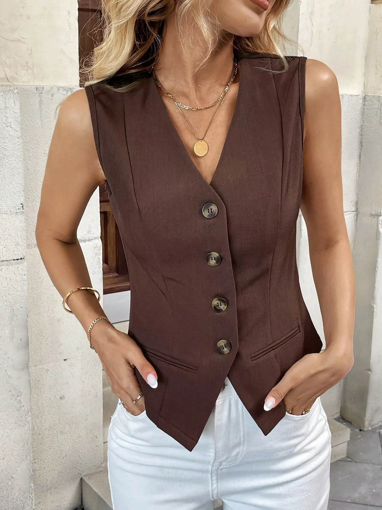 Chaqueta elegante francesa sin mangas