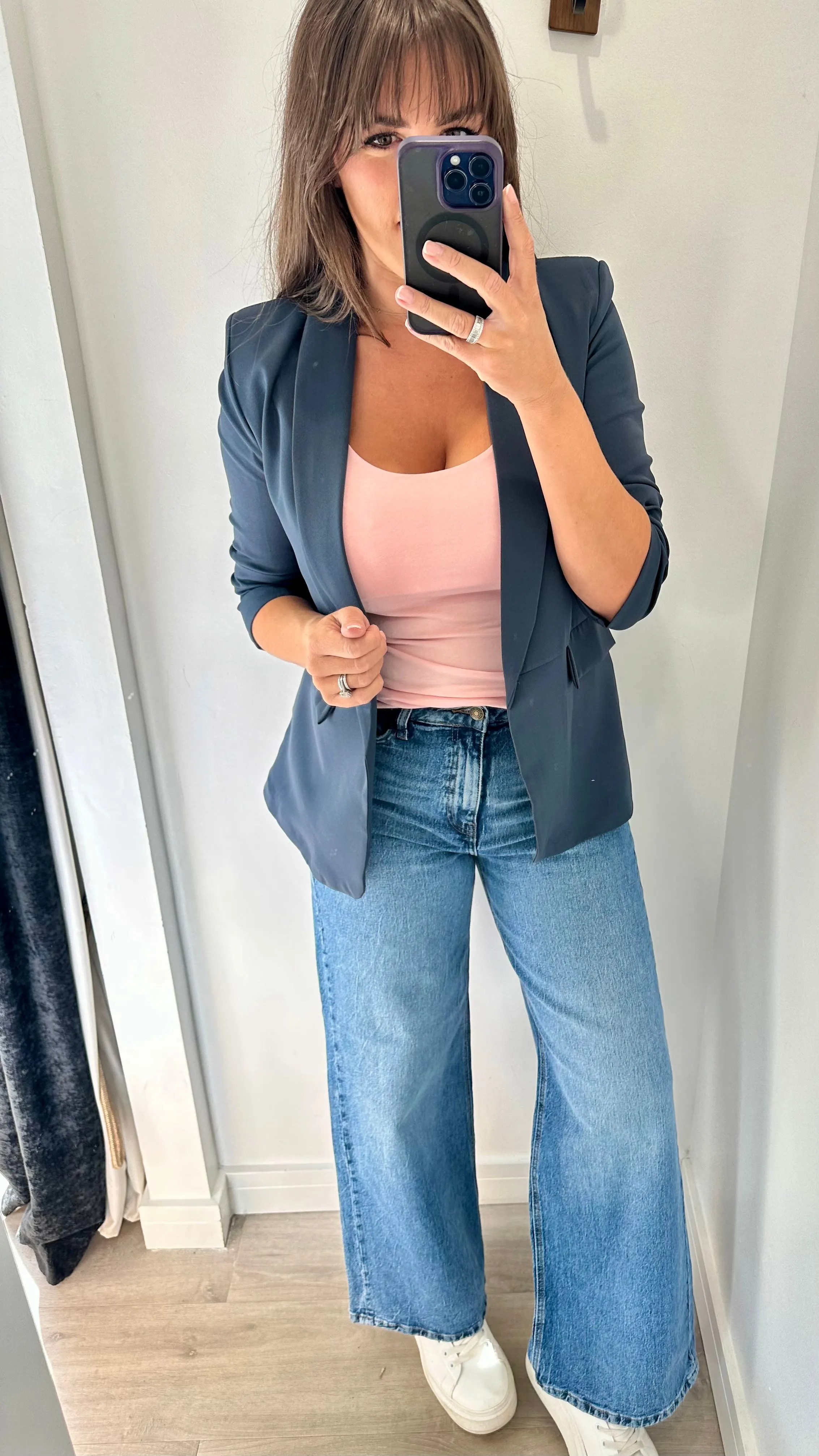 CHARCOAL GREY RUCHED SLEEVE BLAZER