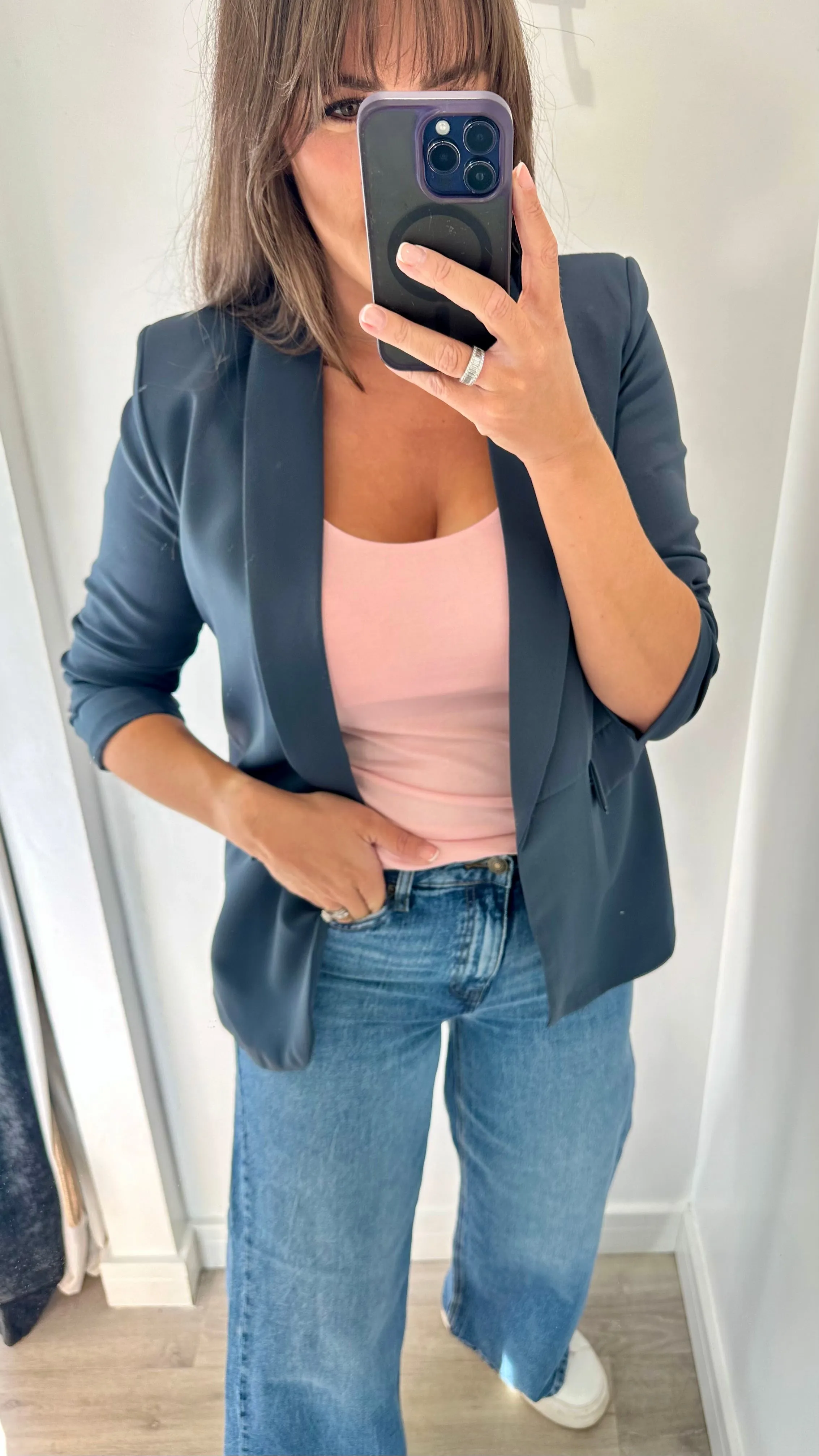 CHARCOAL GREY RUCHED SLEEVE BLAZER