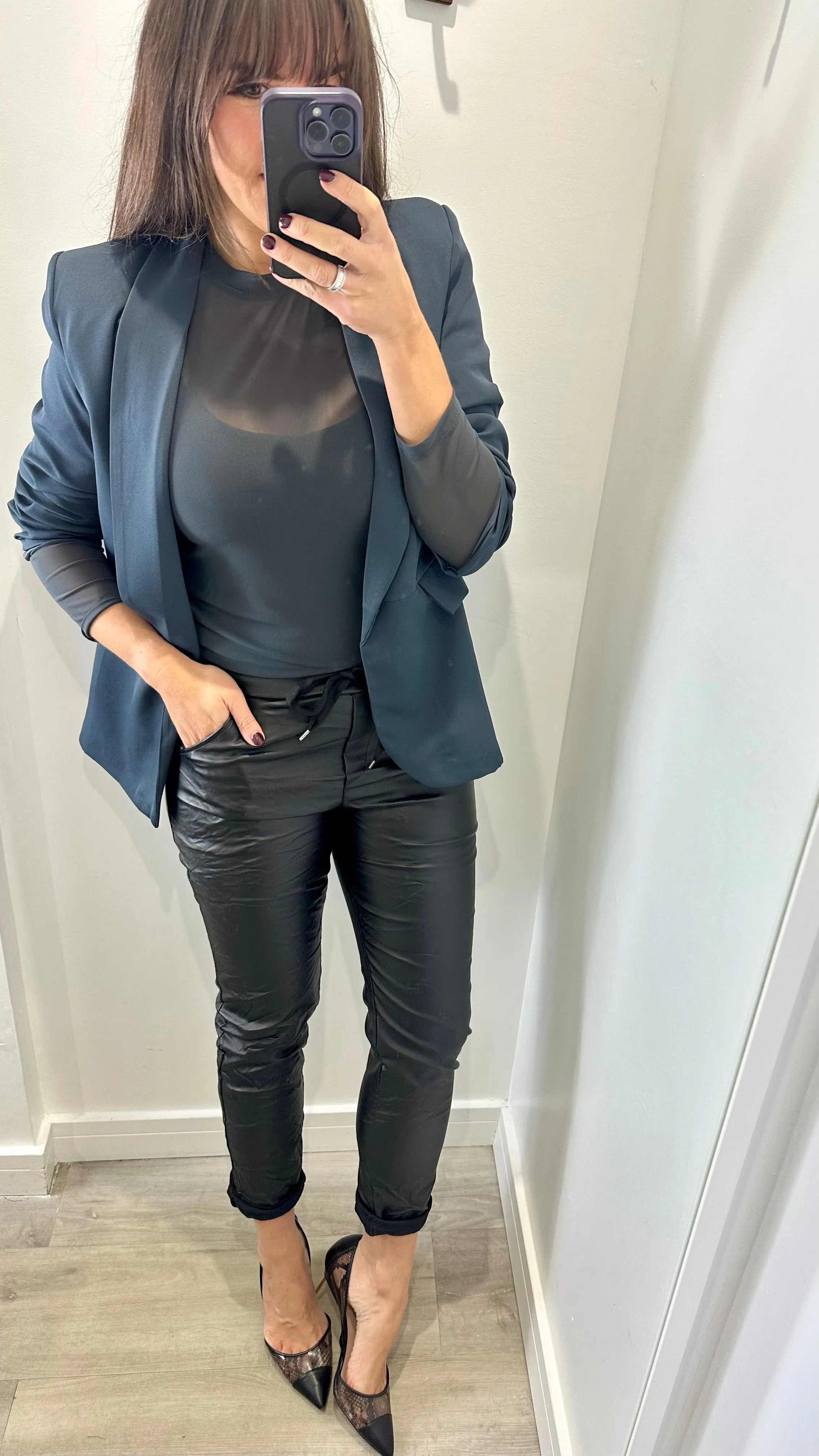 CHARCOAL GREY RUCHED SLEEVE BLAZER