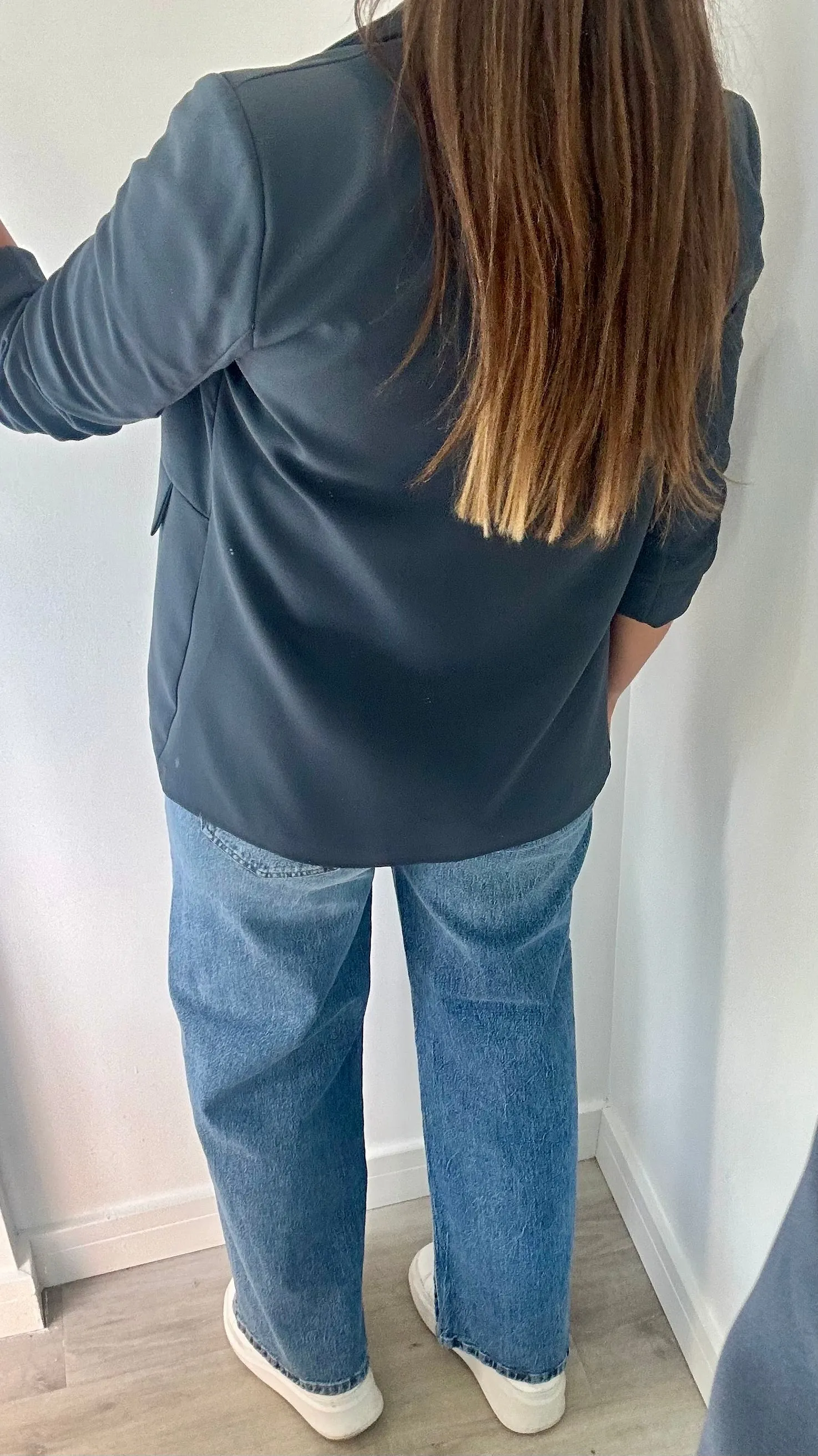 CHARCOAL GREY RUCHED SLEEVE BLAZER