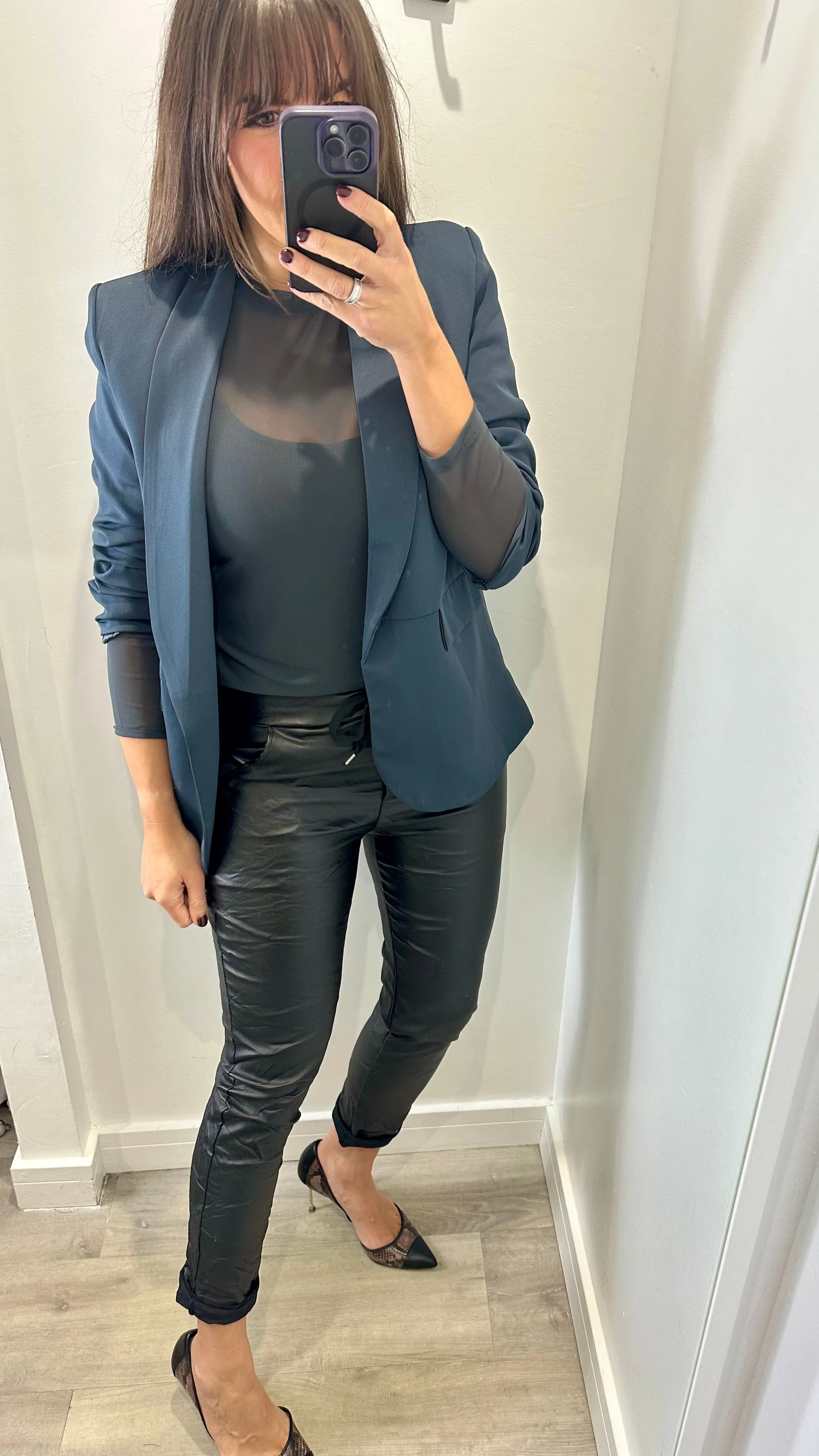 CHARCOAL GREY RUCHED SLEEVE BLAZER