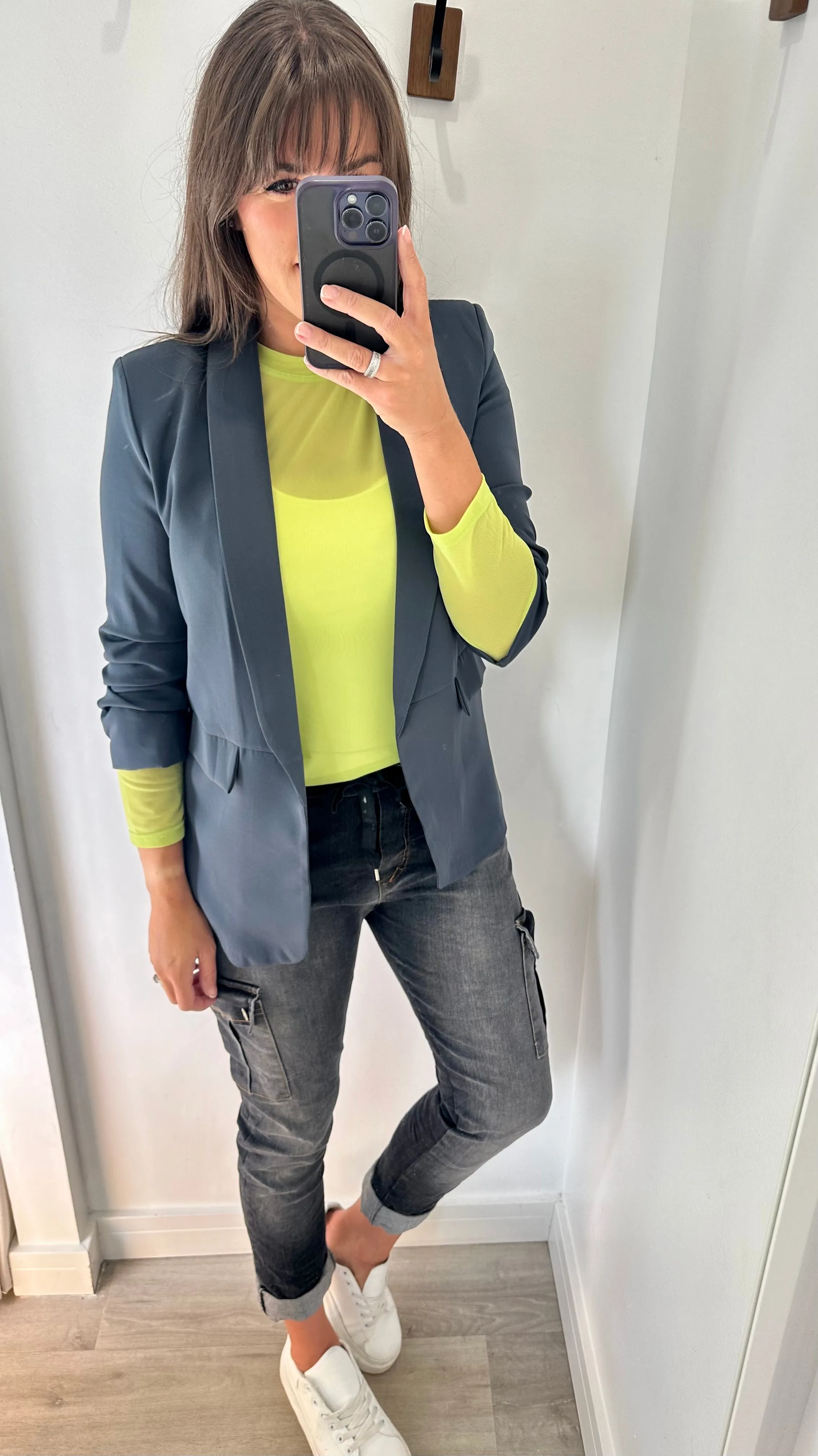 CHARCOAL GREY RUCHED SLEEVE BLAZER