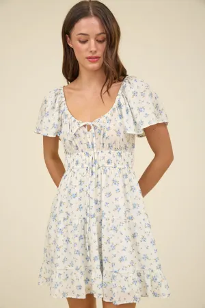 CHERRY BLOSSOM FRONT TIE SHORT SLEEVE MINI DRESS