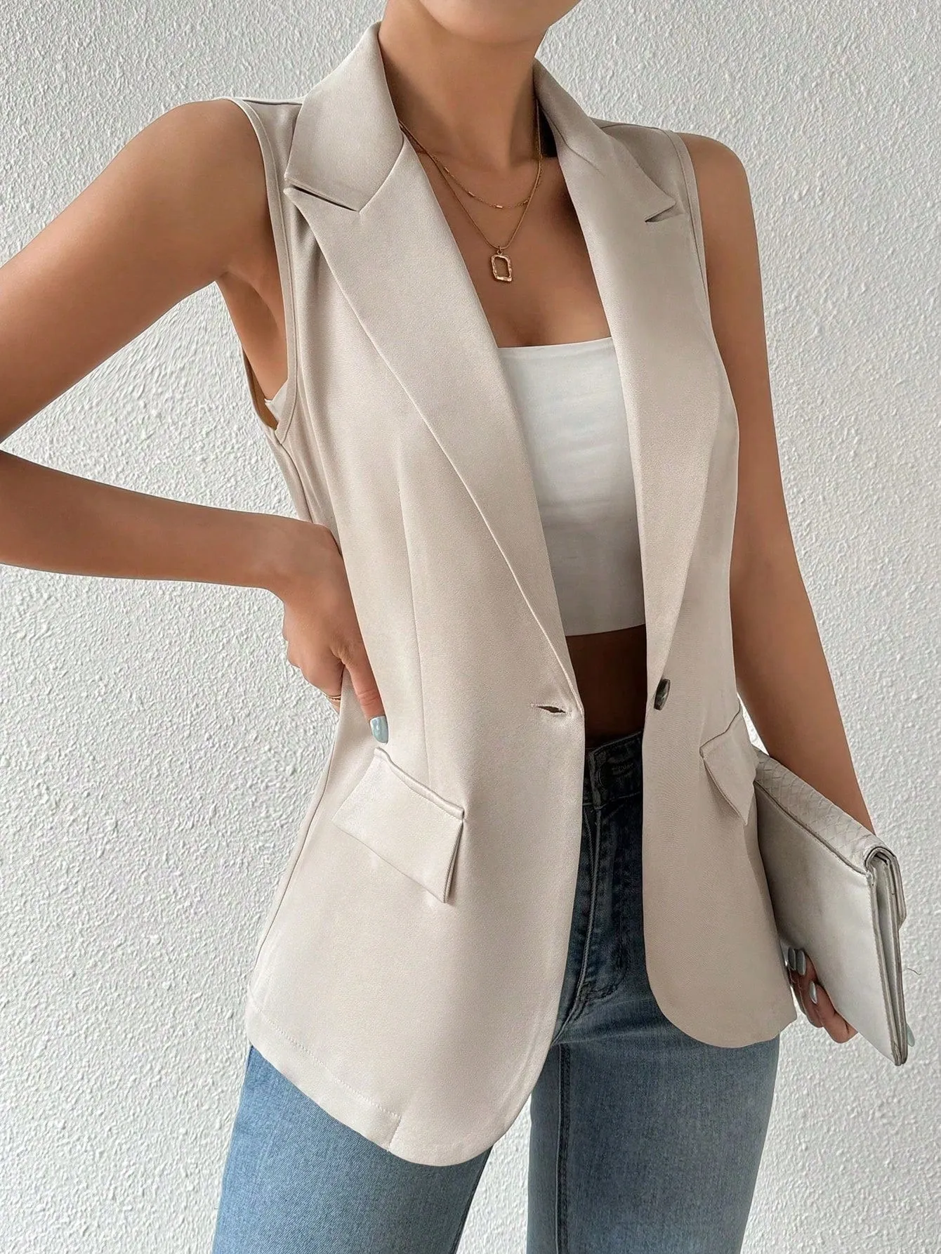 Cherry Vibes Chaleco Con Cuello De Solapa Para Mujer
