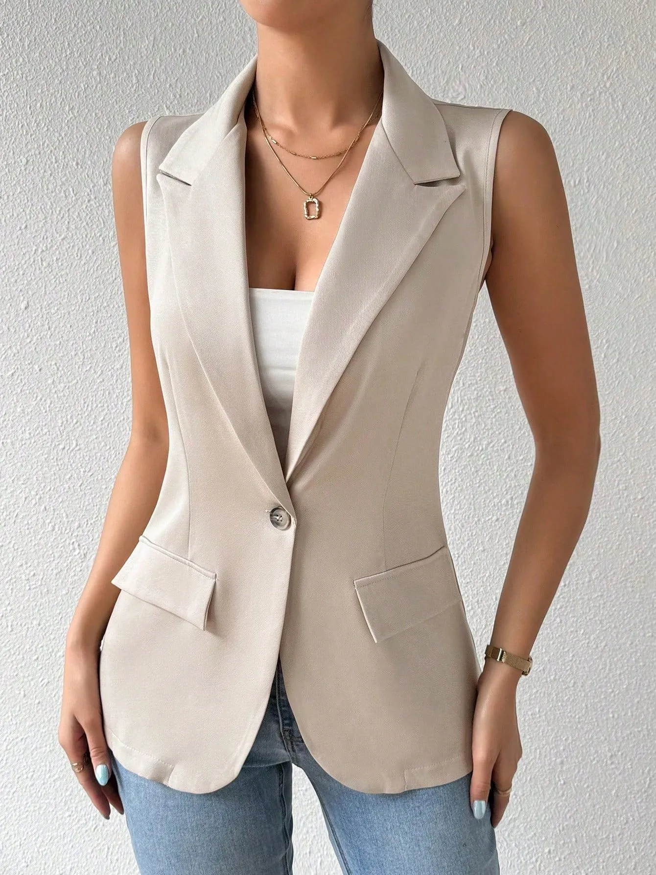 Cherry Vibes Chaleco Con Cuello De Solapa Para Mujer