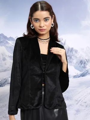 CHIC BY TOKYO TALKIES Black Velvet Single Breasted Blazers