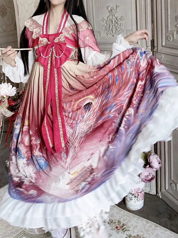 Chinese Lolita OP Dress Polyester Long Sleeves Red Chinese Style Lolita One Piece Dress