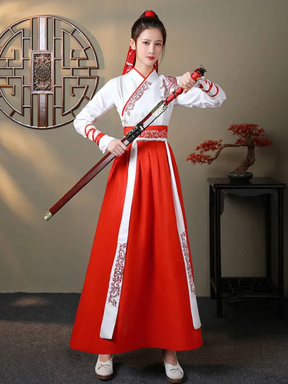 Chinese Style Lolita Dress 3-Piece Set White Long Sleeve Polyester Lolita Dress Outfit
