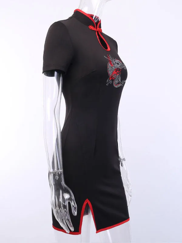 Chinese Style Lolita OP Dress Embroidered Cheongsam Short Sleeves Lolita One Piece Dresses