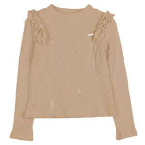Cinnamon Soft Rib Ruffle T-Shirt
