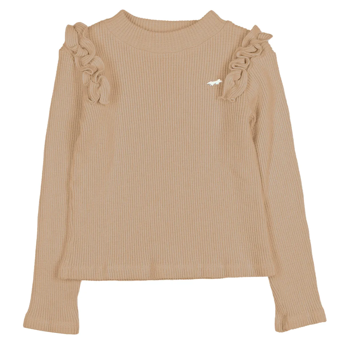 Cinnamon Soft Rib Ruffle T-Shirt