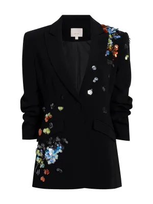 Cinq à Sept Sequin Flower Scrunched Cheyenne Blazer in Black/Multi