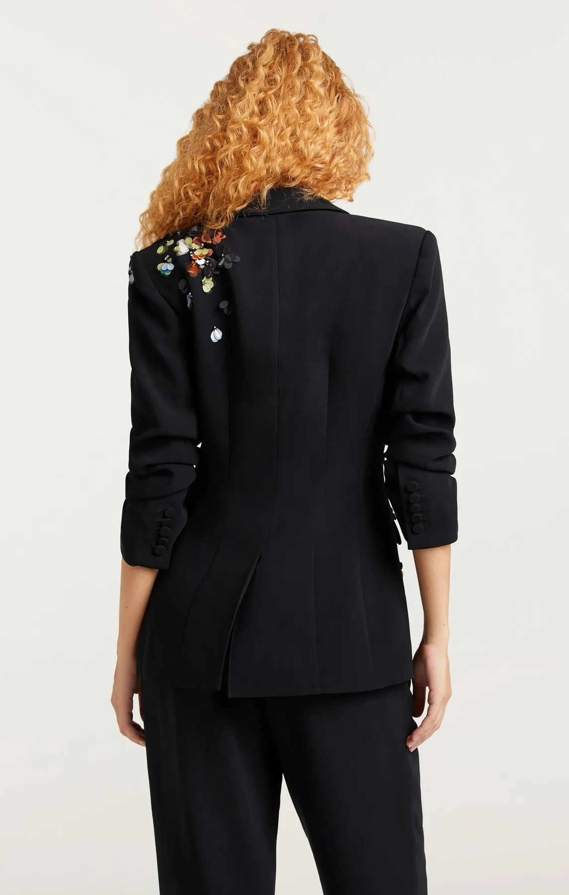 Cinq à Sept Sequin Flower Scrunched Cheyenne Blazer in Black/Multi