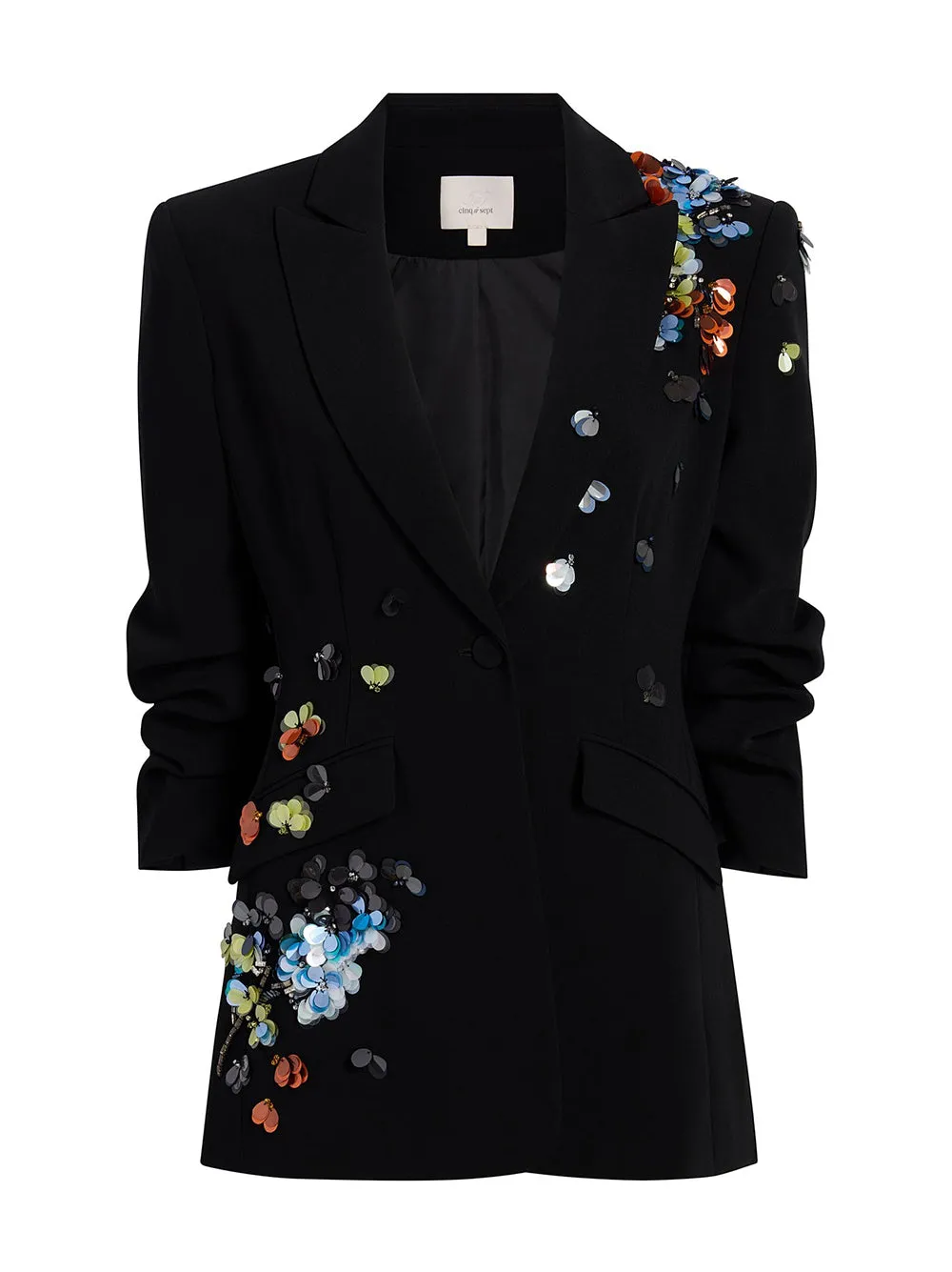 Cinq à Sept Sequin Flower Scrunched Cheyenne Blazer in Black/Multi