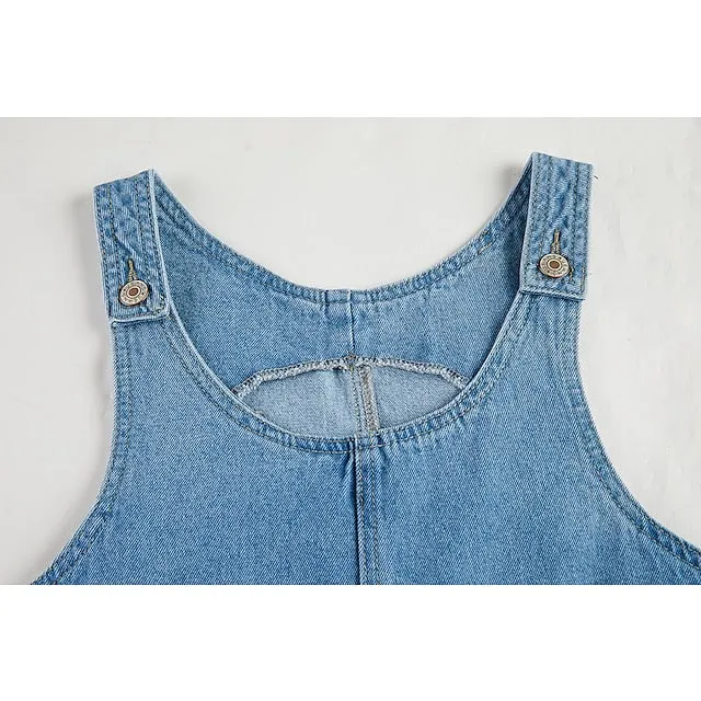 CityHottie - Women's Casual Dress Shift Dress Denim Overall Pinafore Dress Mini Dress Denim Fashion Modern Outdoor Daily Vacation U Neck Pocket Sleeveless Summer Spring 2024 Regular Fit Black Blue Gray Plain S M