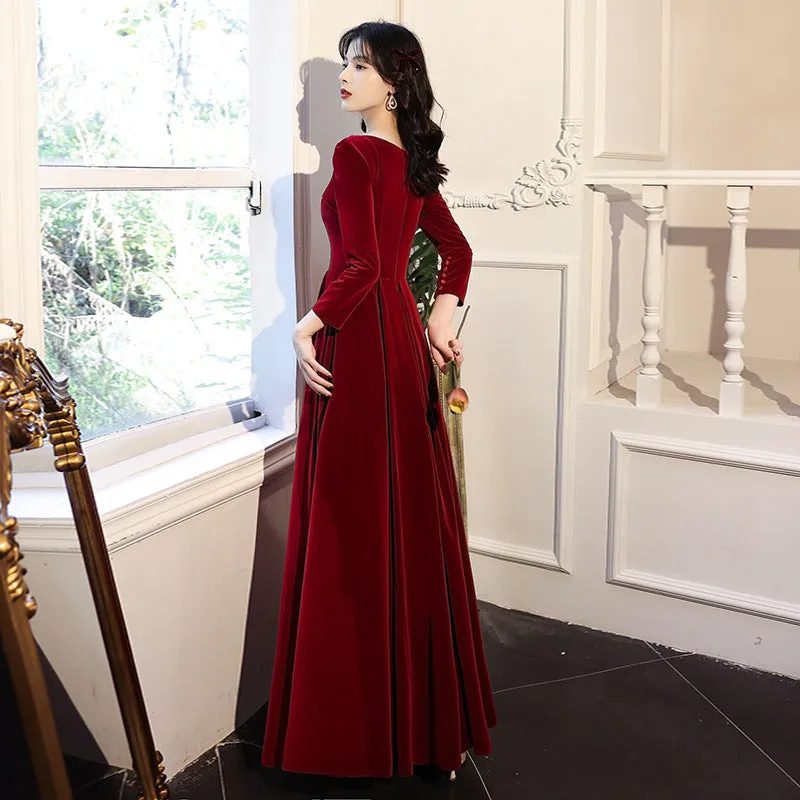 Clear inventory, large size toast dress, bride's new long-sleeved square collar temperament, slim and thin engagement evening dress