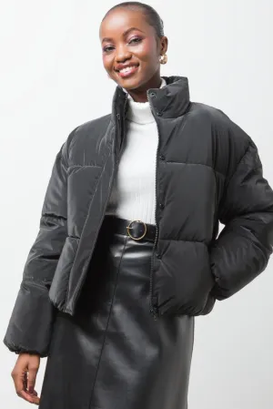 Coated Crop Puffer Jacket Black