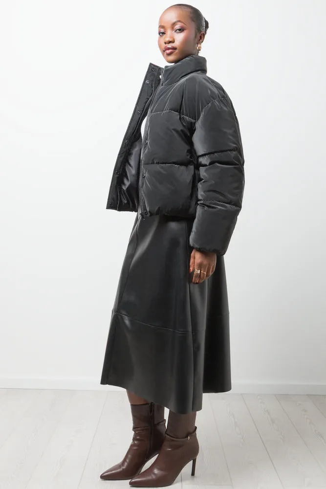Coated Crop Puffer Jacket Black