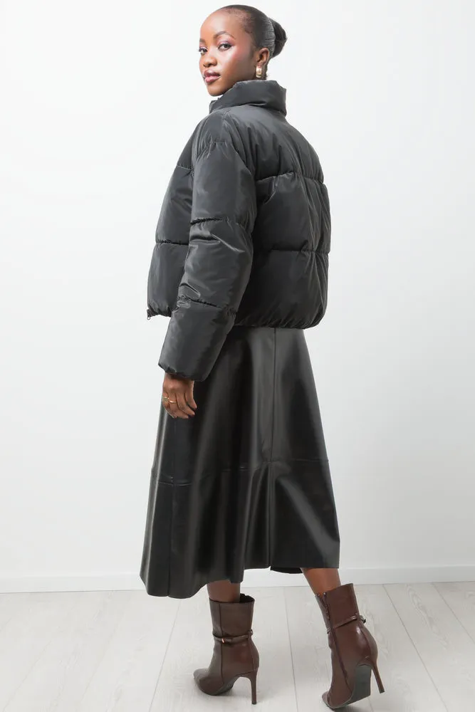 Coated Crop Puffer Jacket Black