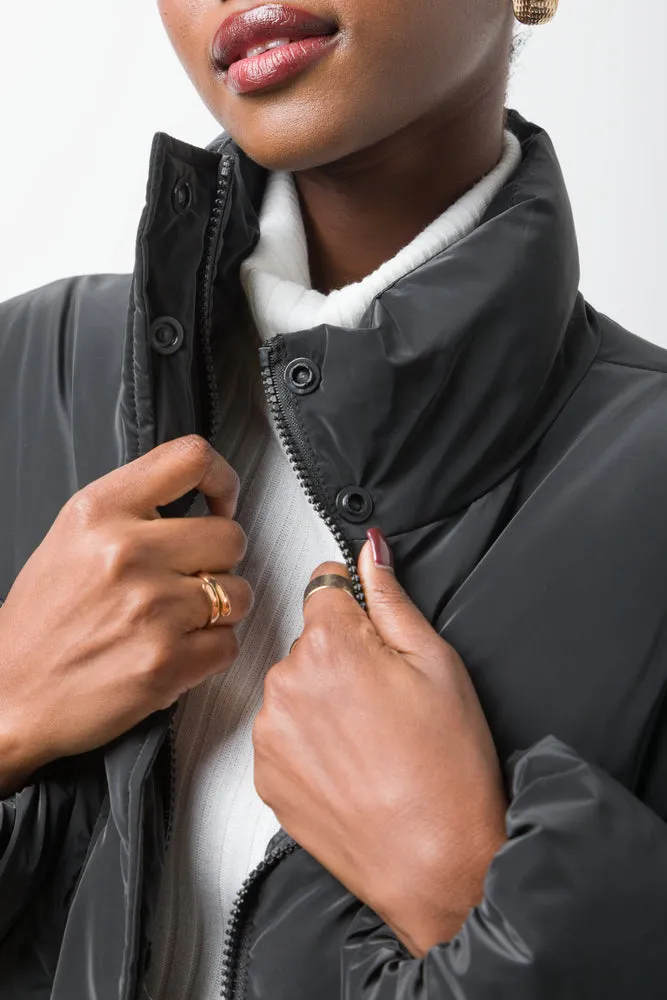 Coated Crop Puffer Jacket Black