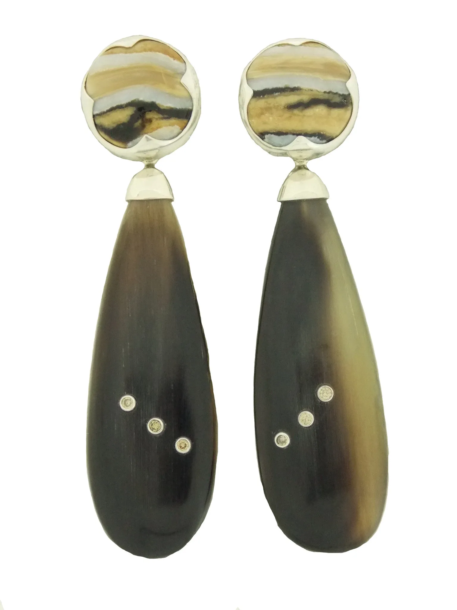 Cognac Diamond, Buffalo Horn and Fossilized Ivory Earrings