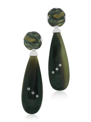Cognac Diamond, Buffalo Horn and Fossilized Ivory Earrings