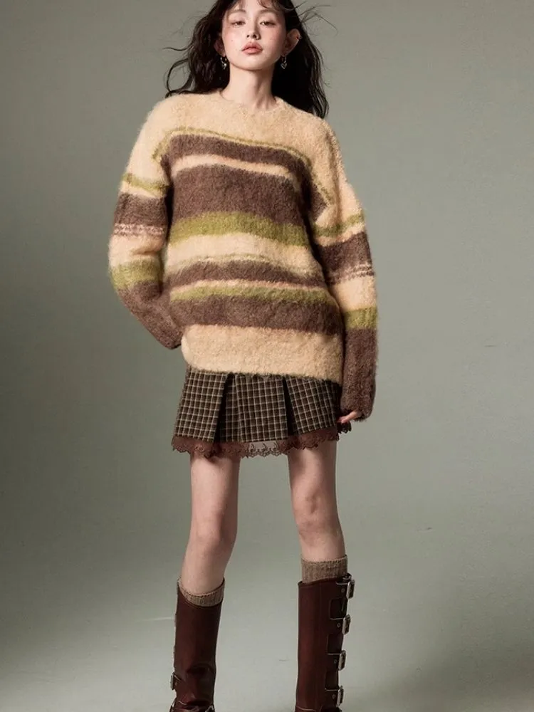 Color-contrast Striped Soft Lazy Sweater