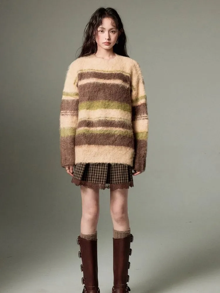 Color-contrast Striped Soft Lazy Sweater