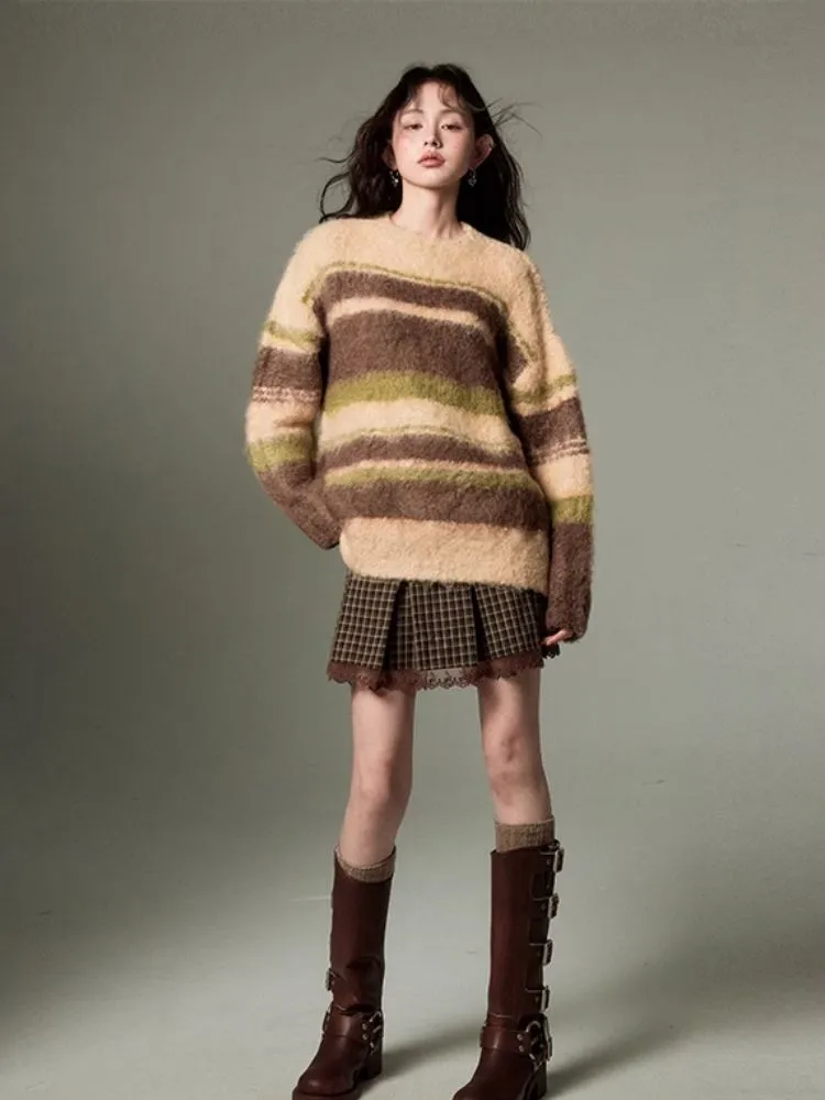 Color-contrast Striped Soft Lazy Sweater