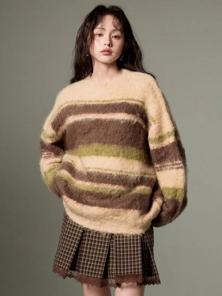 Color-contrast Striped Soft Lazy Sweater