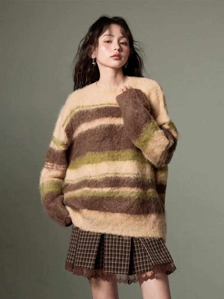 Color-contrast Striped Soft Lazy Sweater