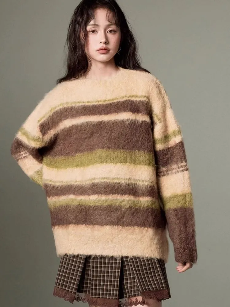 Color-contrast Striped Soft Lazy Sweater