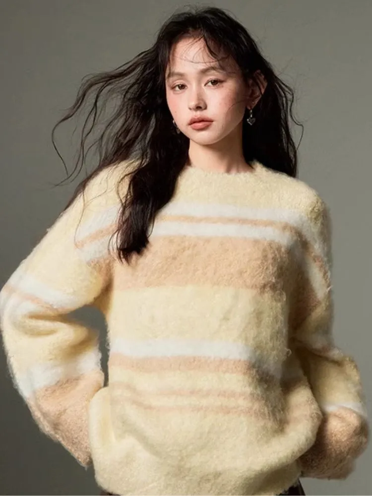 Color-contrast Striped Soft Lazy Sweater